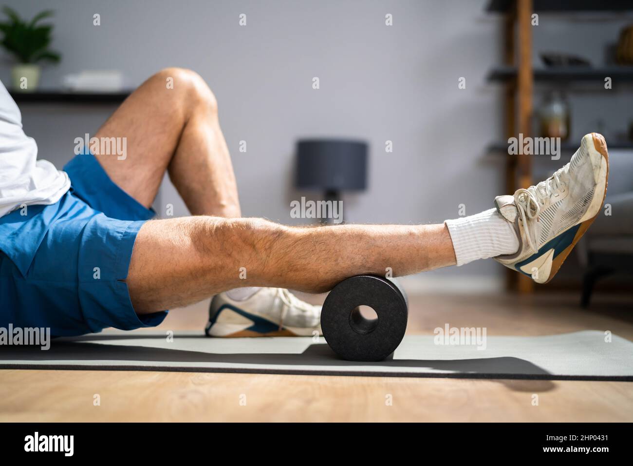 Foam Roller Healthy Leg Workout Sport Training On Floor Stock Photo Alamy