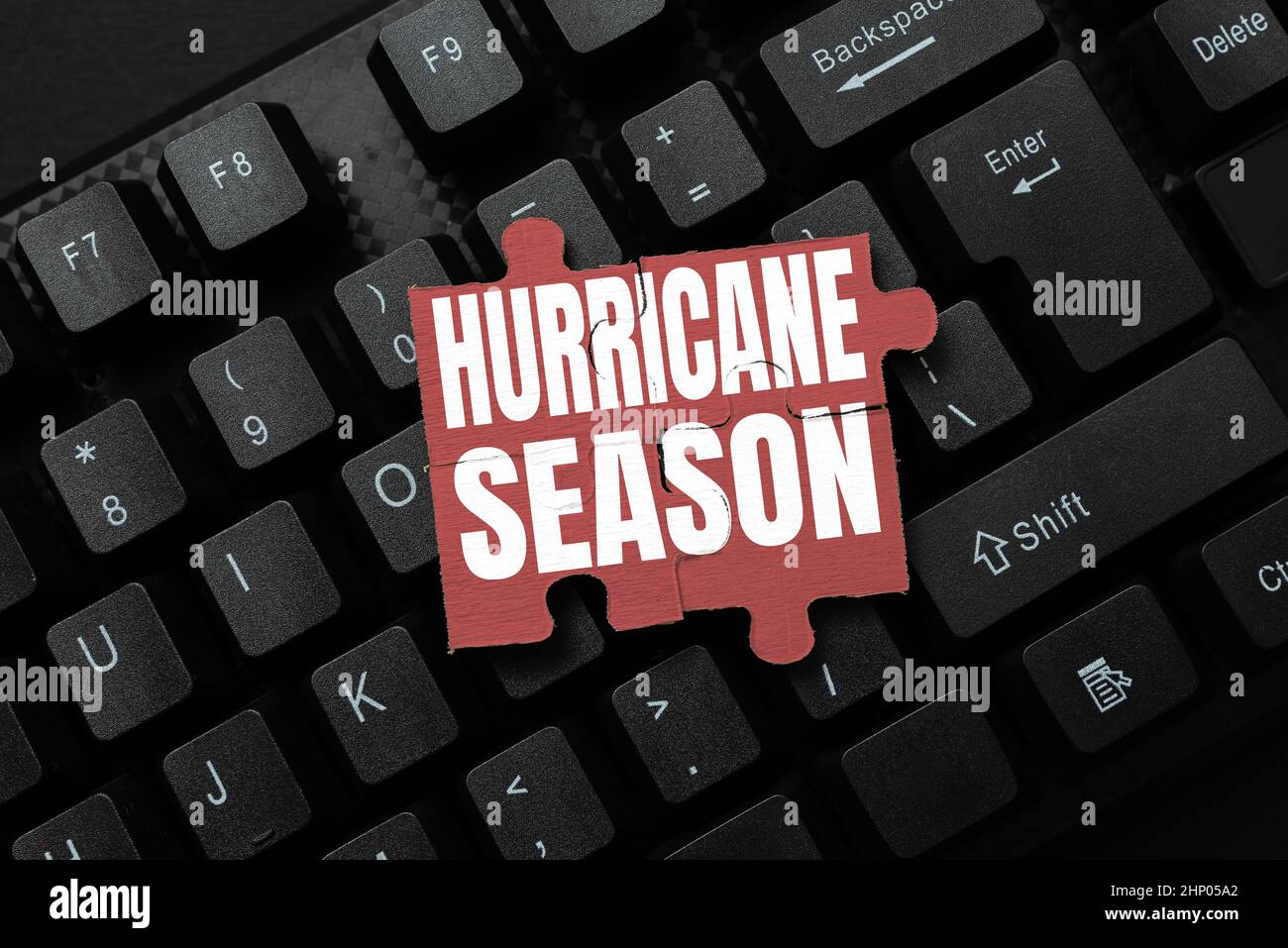 Hand writing sign Hurricane Season, Word for time when most tropical cyclones are expected to develop Typing Image Descriptions And Keywords, Entering Stock Photo