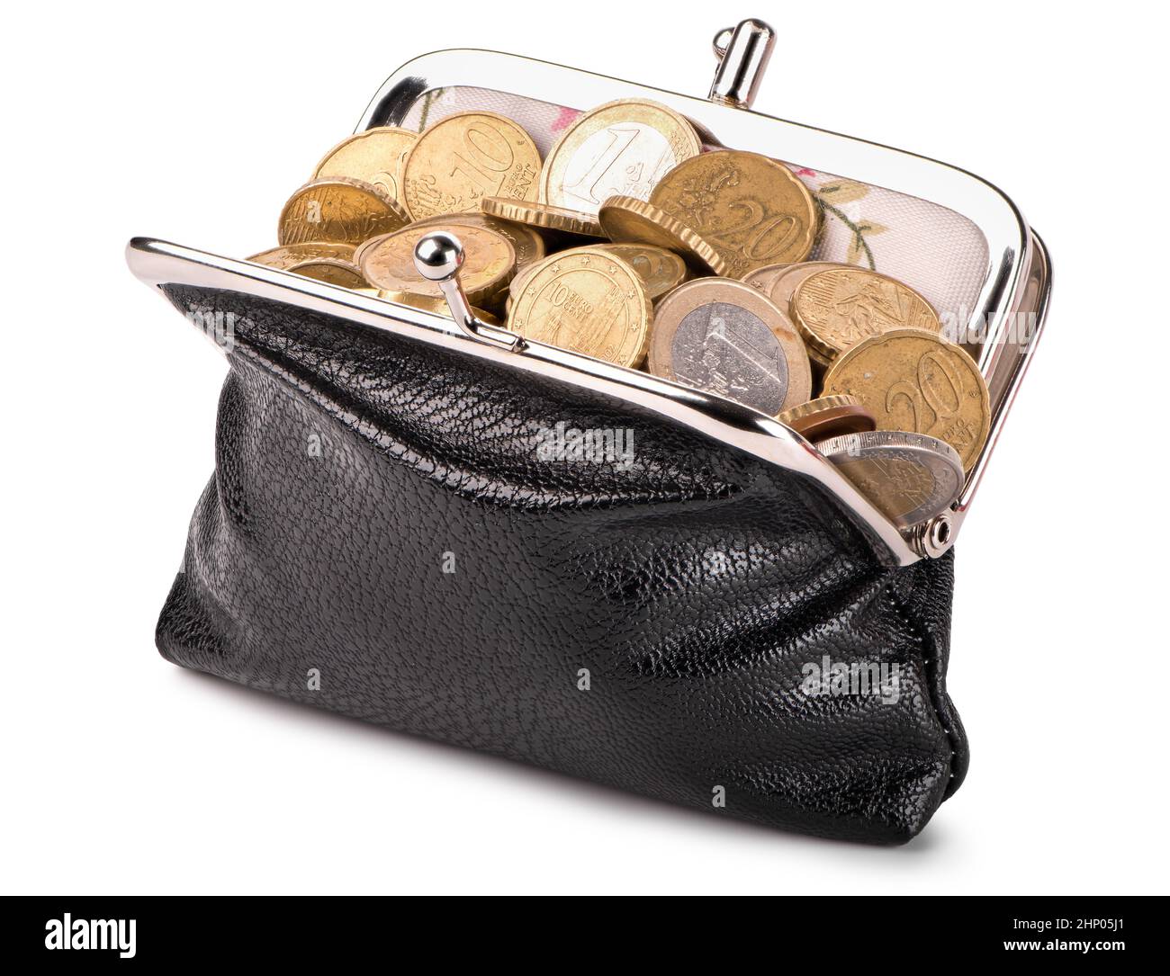 Black wallet with coins isolated on white background Stock Photo - Alamy