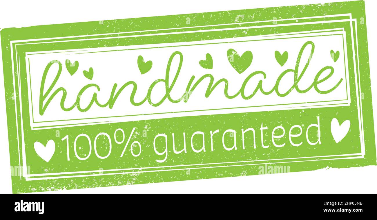 100 percent guaranteed HANDMADE sticker or label with hearts, vector illustration Stock Vector