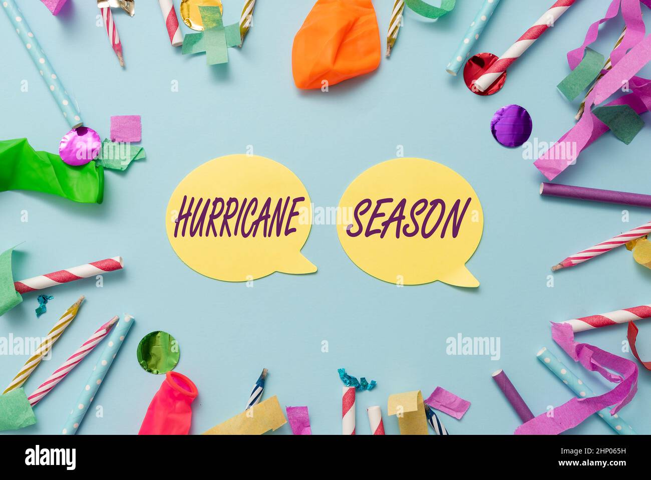 Text caption presenting Hurricane Season, Business showcase time when most tropical cyclones are expected to develop Colorful Party Collections Flashy Stock Photo