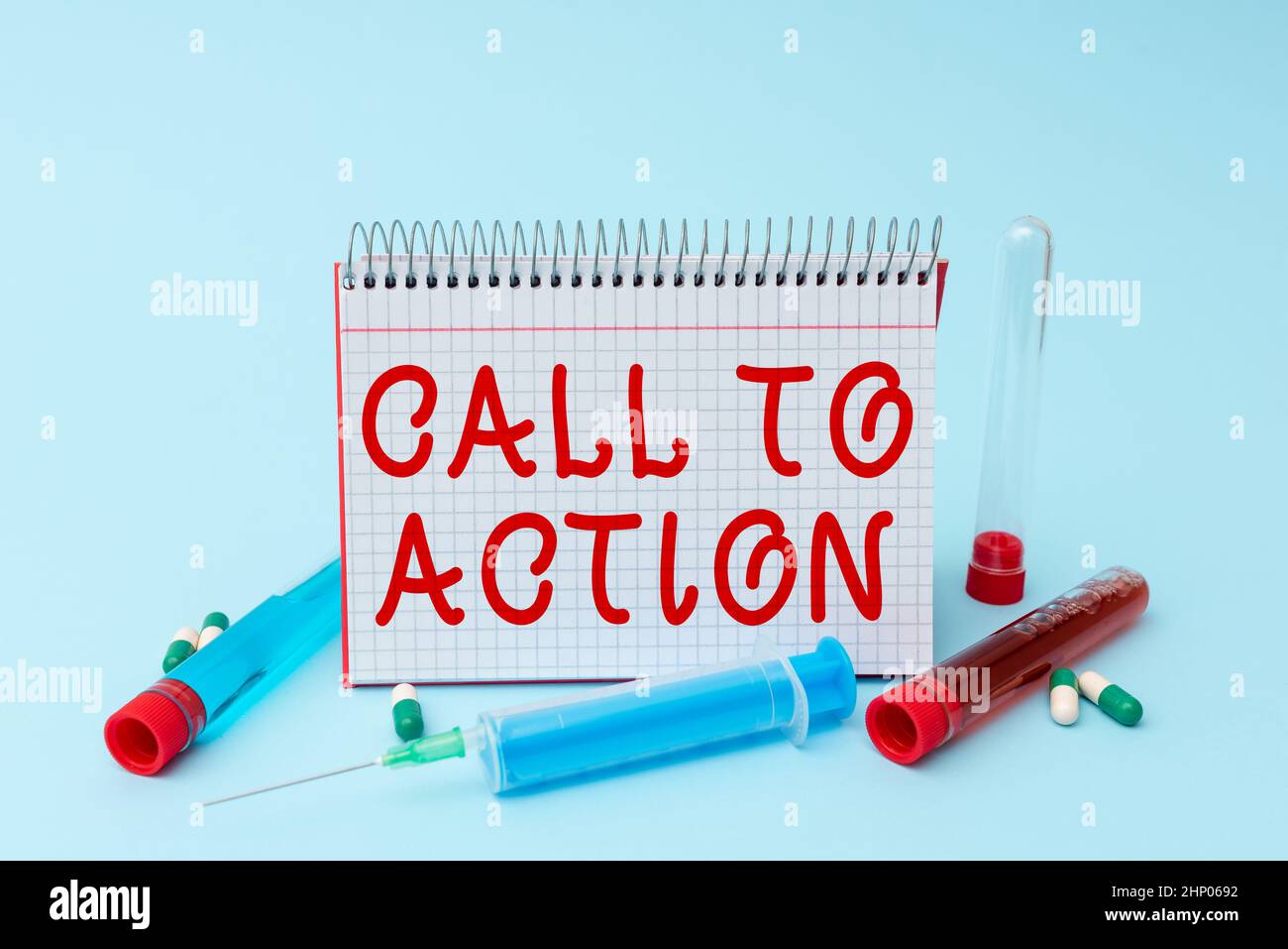 Text caption presenting Call To Action, Word for exhortation do something in order achieve aim with problem Writing Important Medical Notes Laboratory Stock Photo