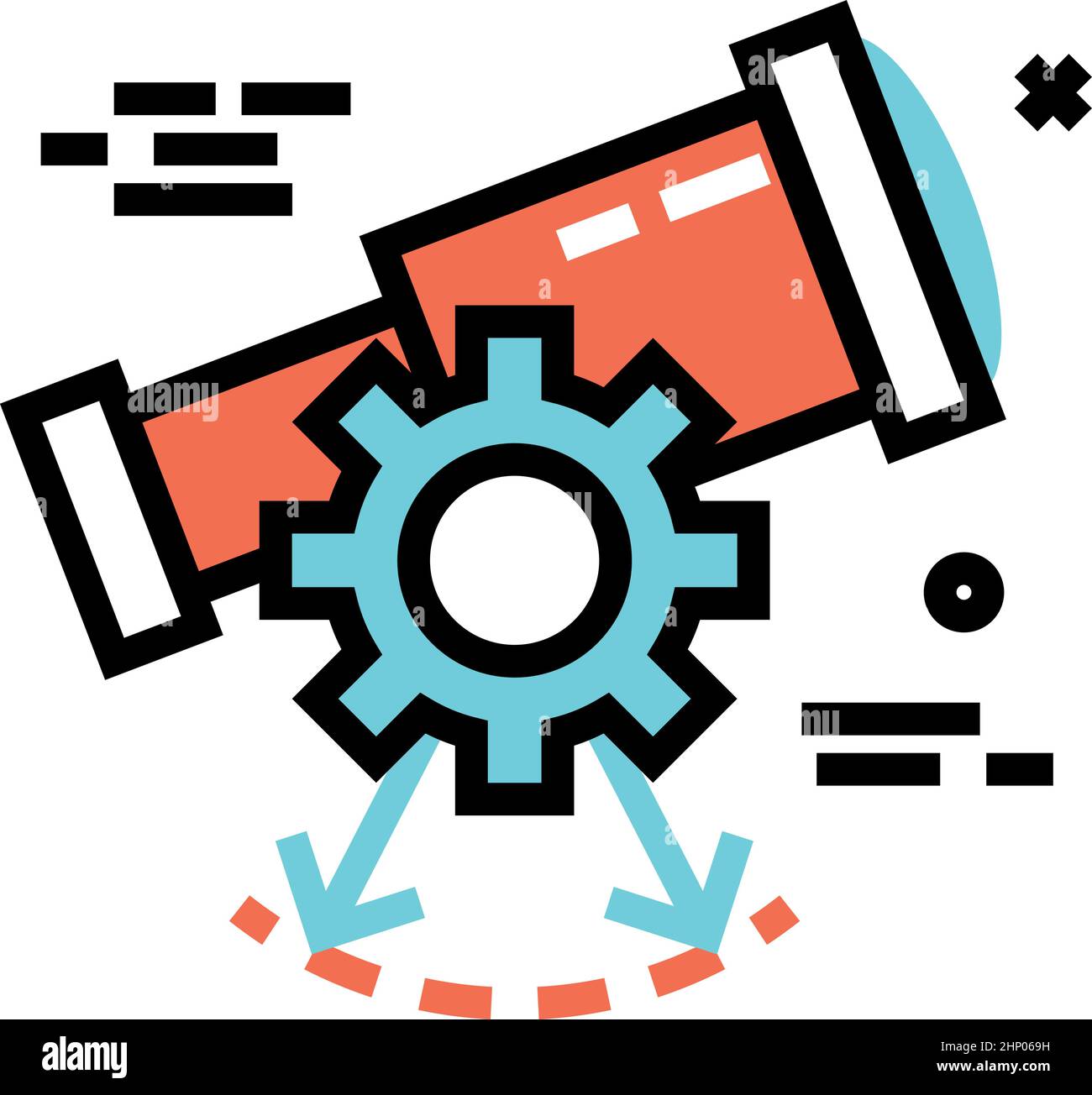 Telescope with gear. Science exploration icon. Research sign Stock