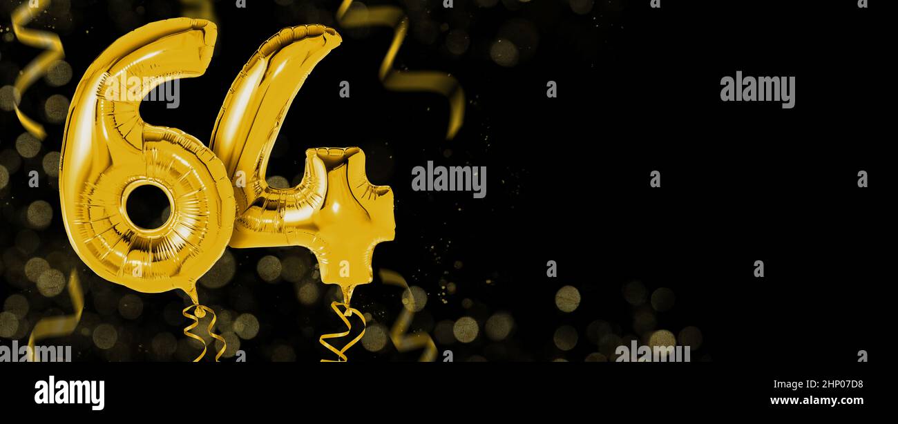Golden balloons with copy space - Number 64 Stock Photo