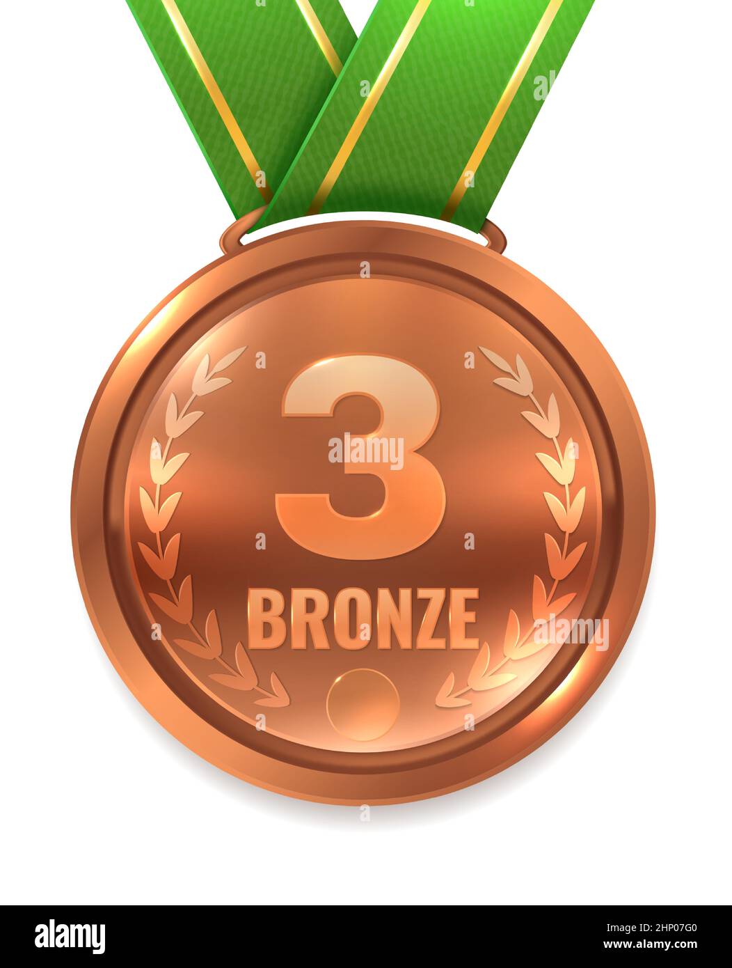 Bronze medal on green ribbon. Third place award Stock Vector Image