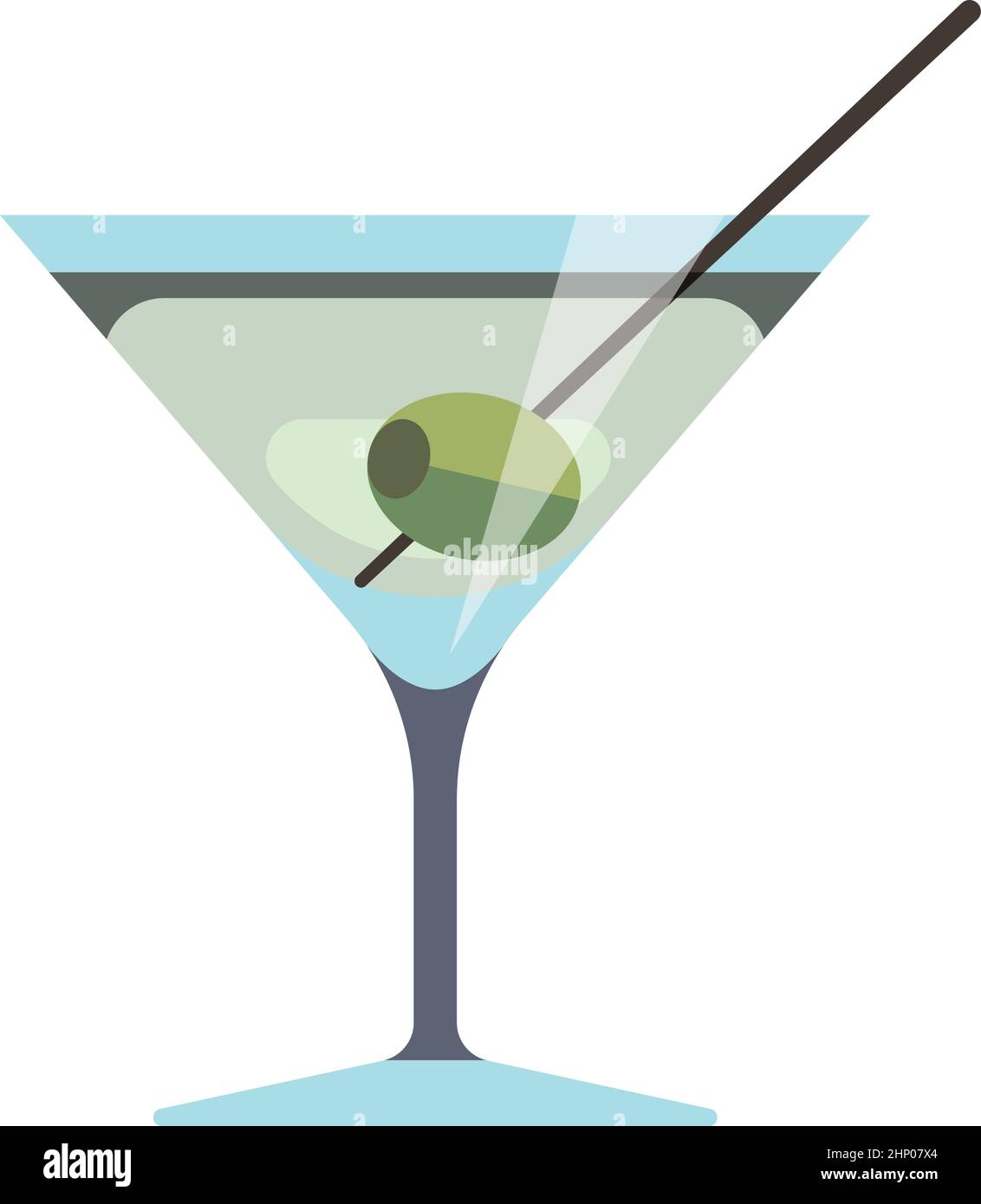 Martini glass with olive. Classic bar drink in cartoon style Stock ...