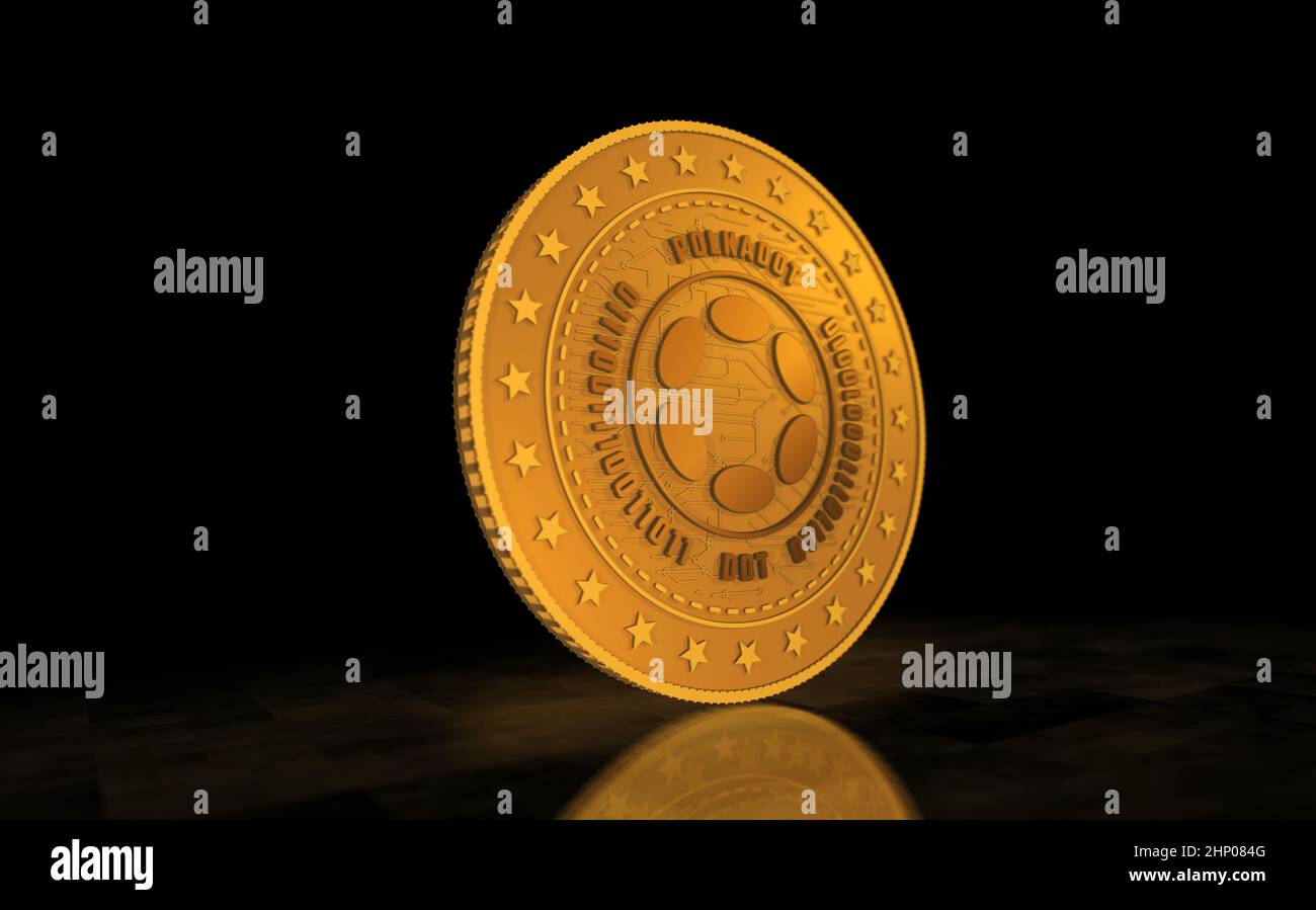 Polkadot cryptocurrency symbol gold coin on green screen background. Abstract concept 3d illustration. Stock Photo