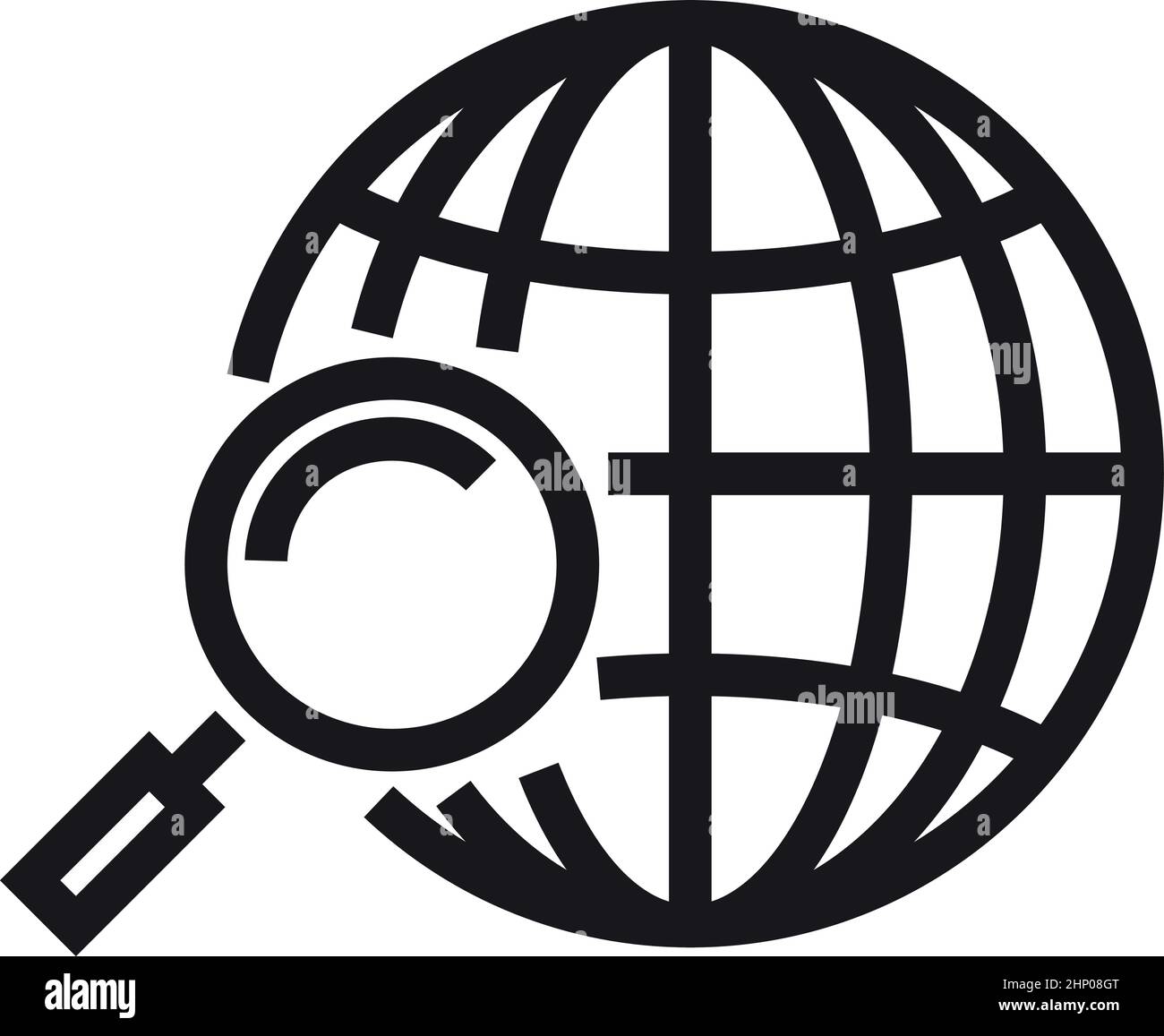 Globe with magnifying glass. Global worldwide search icon Stock Vector ...