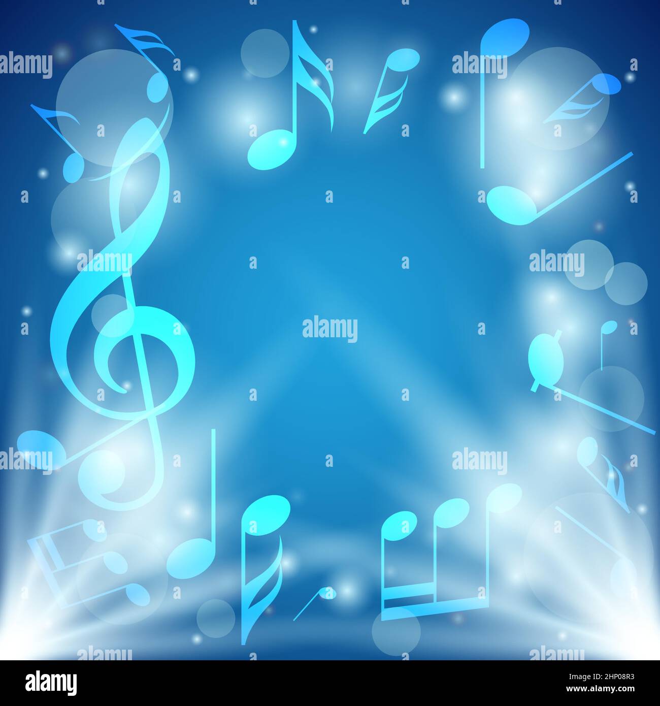 bright blue abstract background with notes and bokeh - vector. Eps in ...