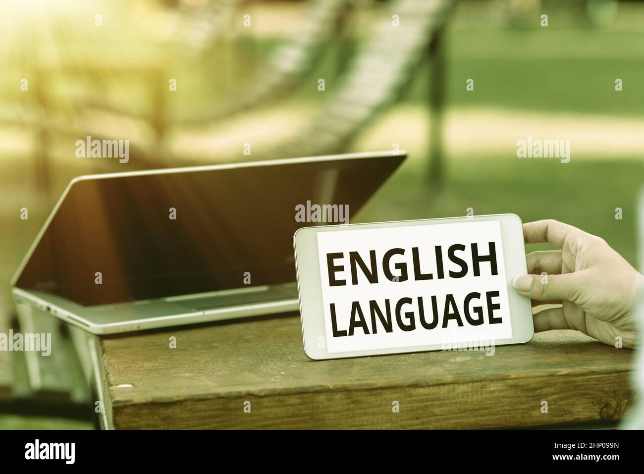 Text sign showing English Language, Concept meaning third spoken native lang in world after Chinese and Spanish Voice And Video Calling Capabilities C Stock Photo