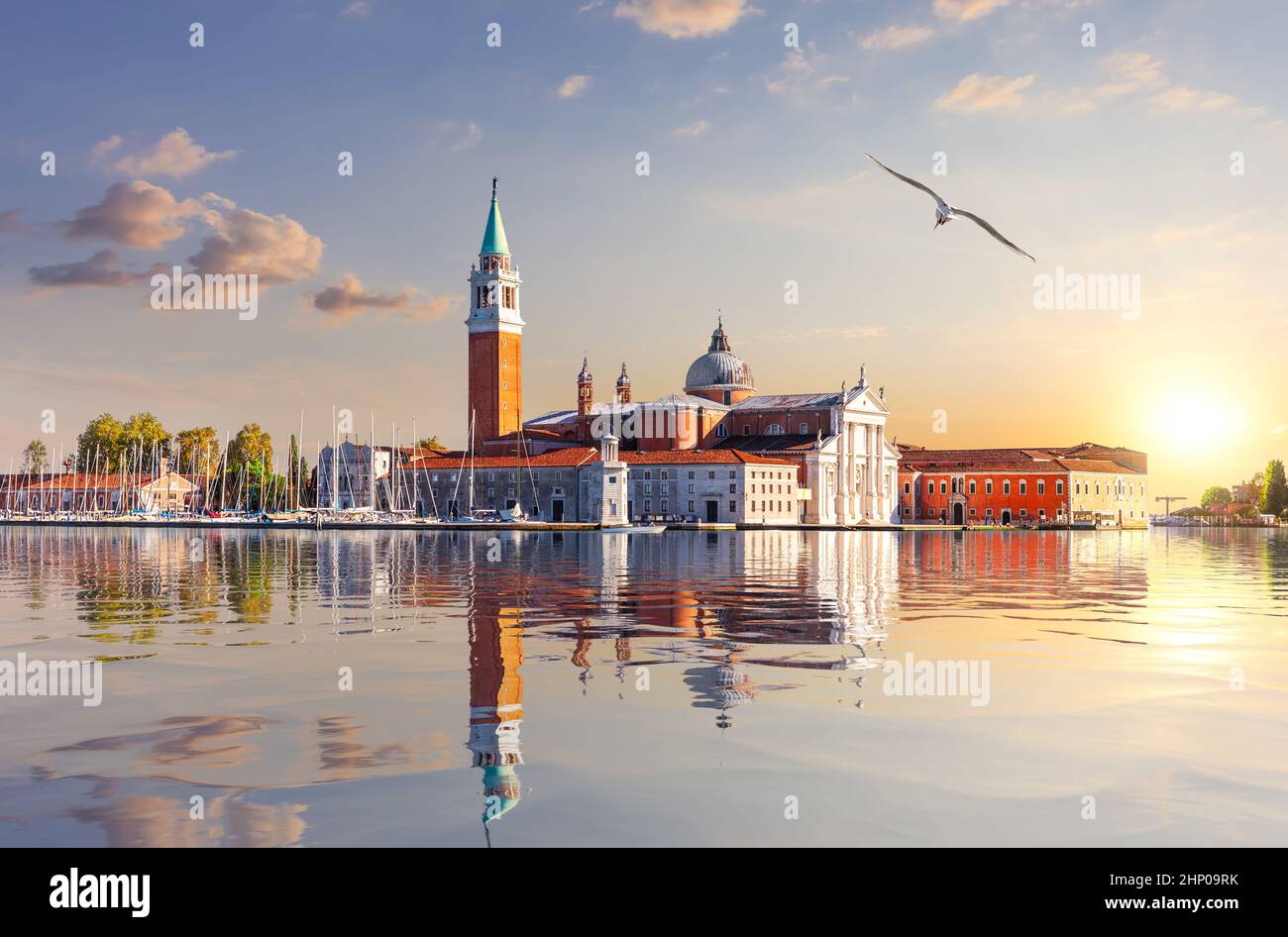 St. George Monastery in the lagoon of Venice, sunset view, Italy. Stock Photo