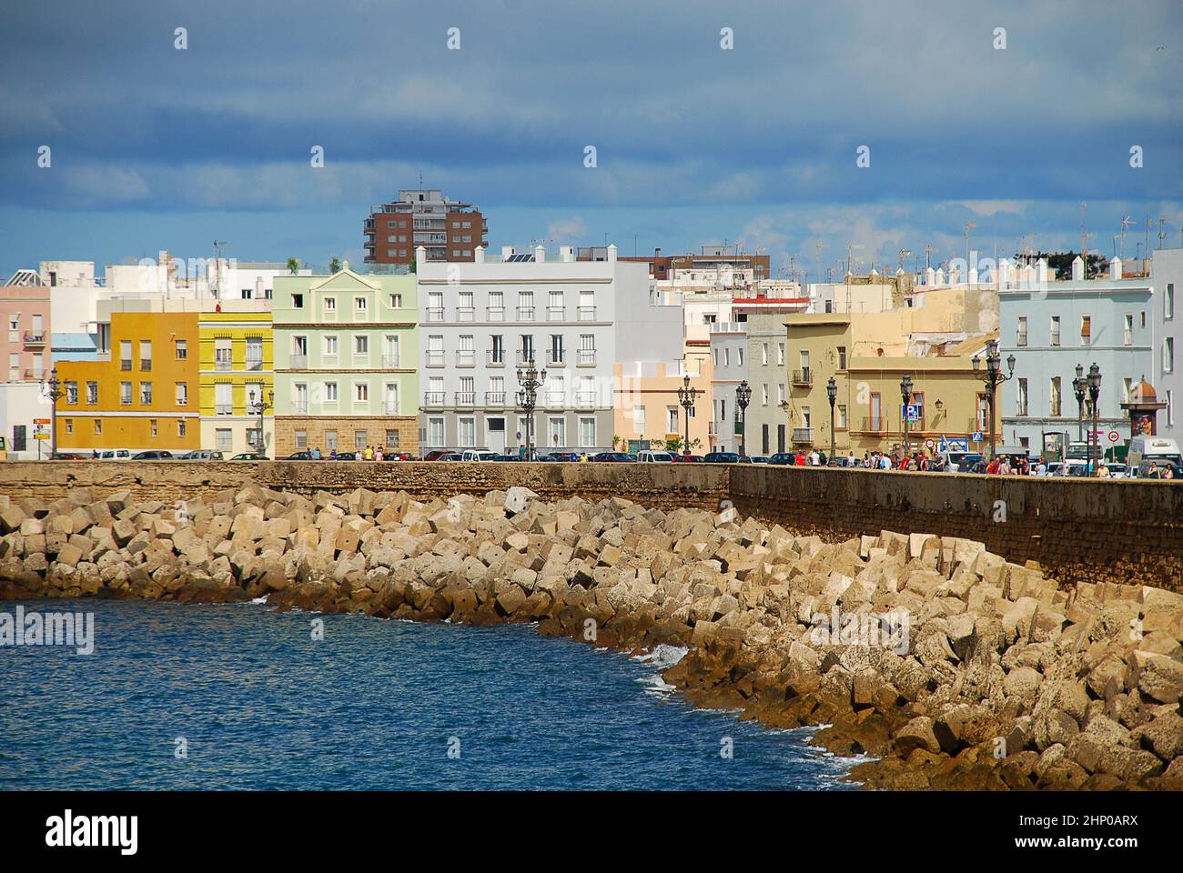 Typical houses at the waterfront in Cadiz, Spain, Avenida Campo del Sur Stock Photo