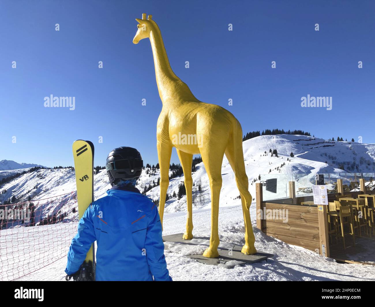 France, Savoie (73) La Giettaz ski area (Combloux/Megeve). Mountain restaurant La Girafe Stock Photo