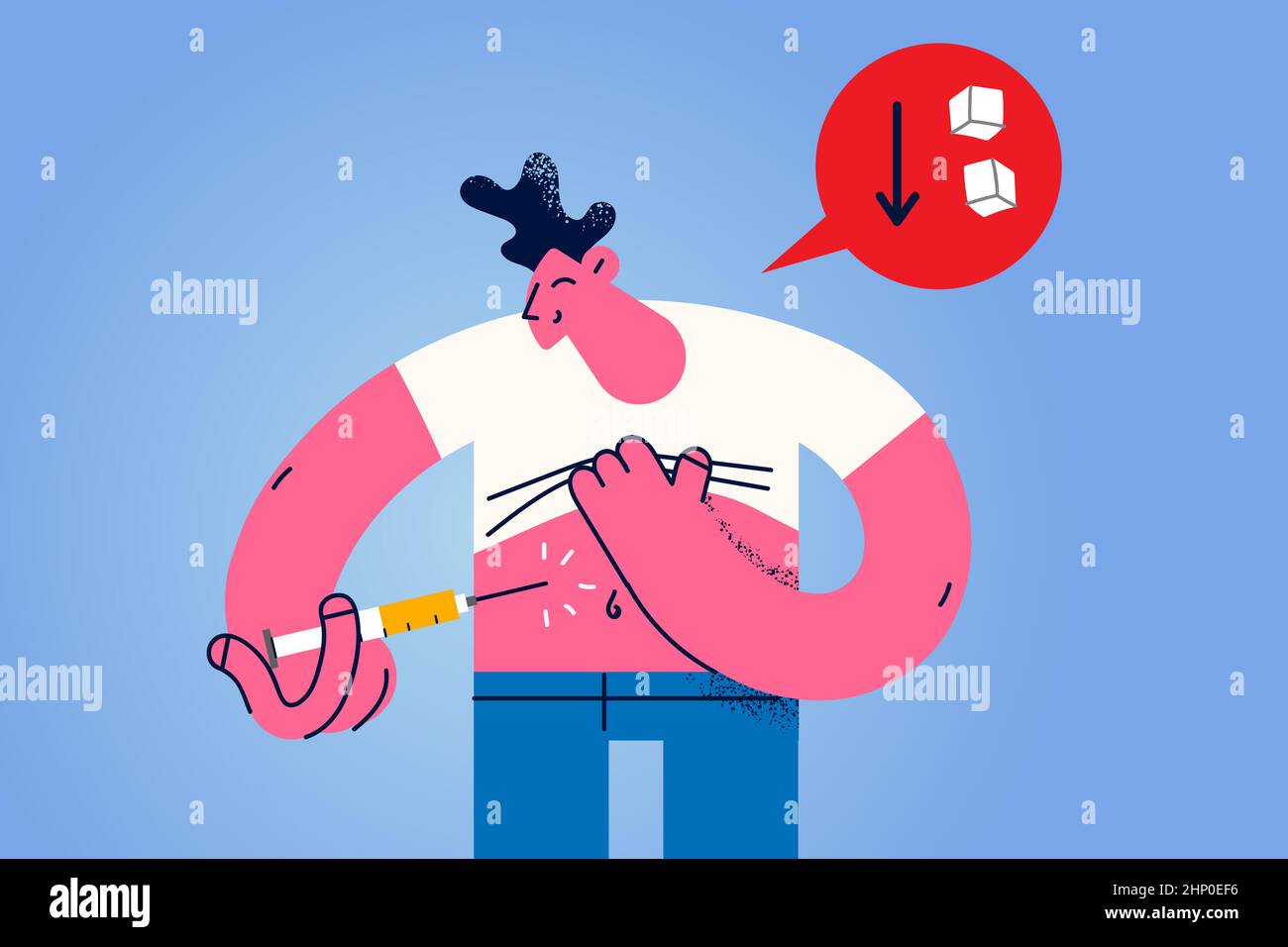 Unhealthy man suffer from diabetes make insulin injection in belly with