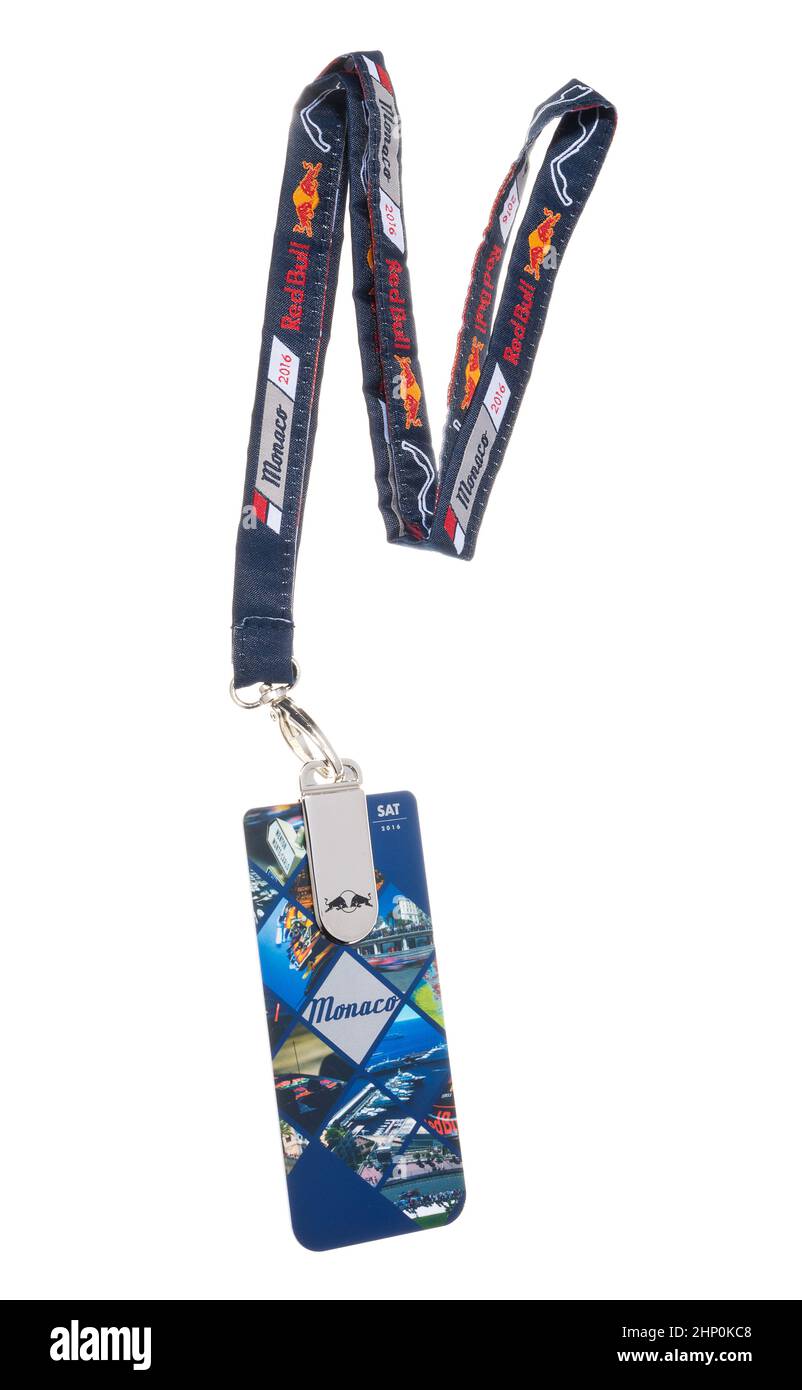 Personal identity lanyard worn around the neck. Security ID. Use at trade shows, conferences and exhibitions. Stock Photo