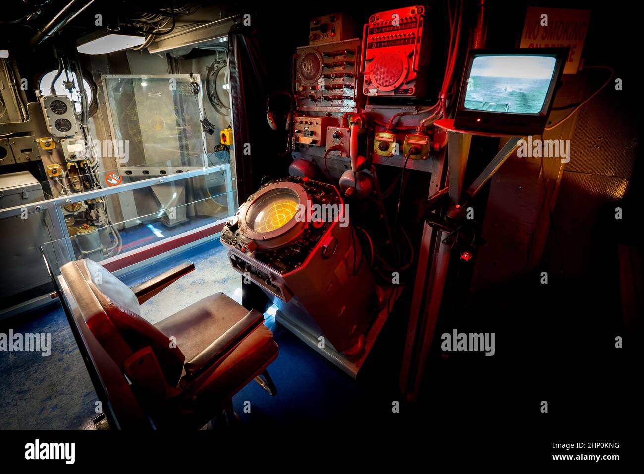 View of the working station of the PAR approach controller aboad the USS Intrepid aircraft carrier, Intrepid Sea, Air and Space Museum, New York, USA Stock Photo