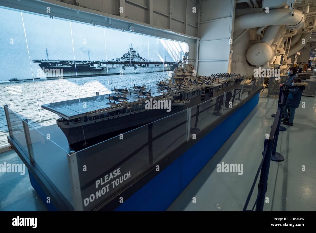View of a detailed model of the aircraft carrier USS Intrepid made of Lego  bricks on the hangar deck of the USS Intrepid, New York, NY, USA Stock  Photo - Alamy