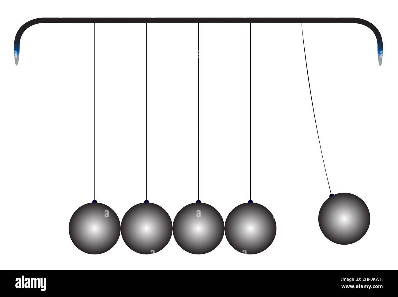 A energy cradle loaded with five metal balls in line isolated
