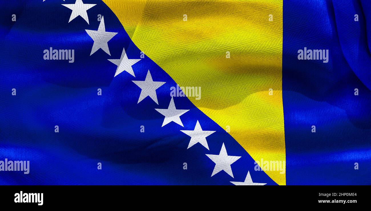 Bosnia and Herzegovina flag - realistic waving fabric flag Stock Photo ...