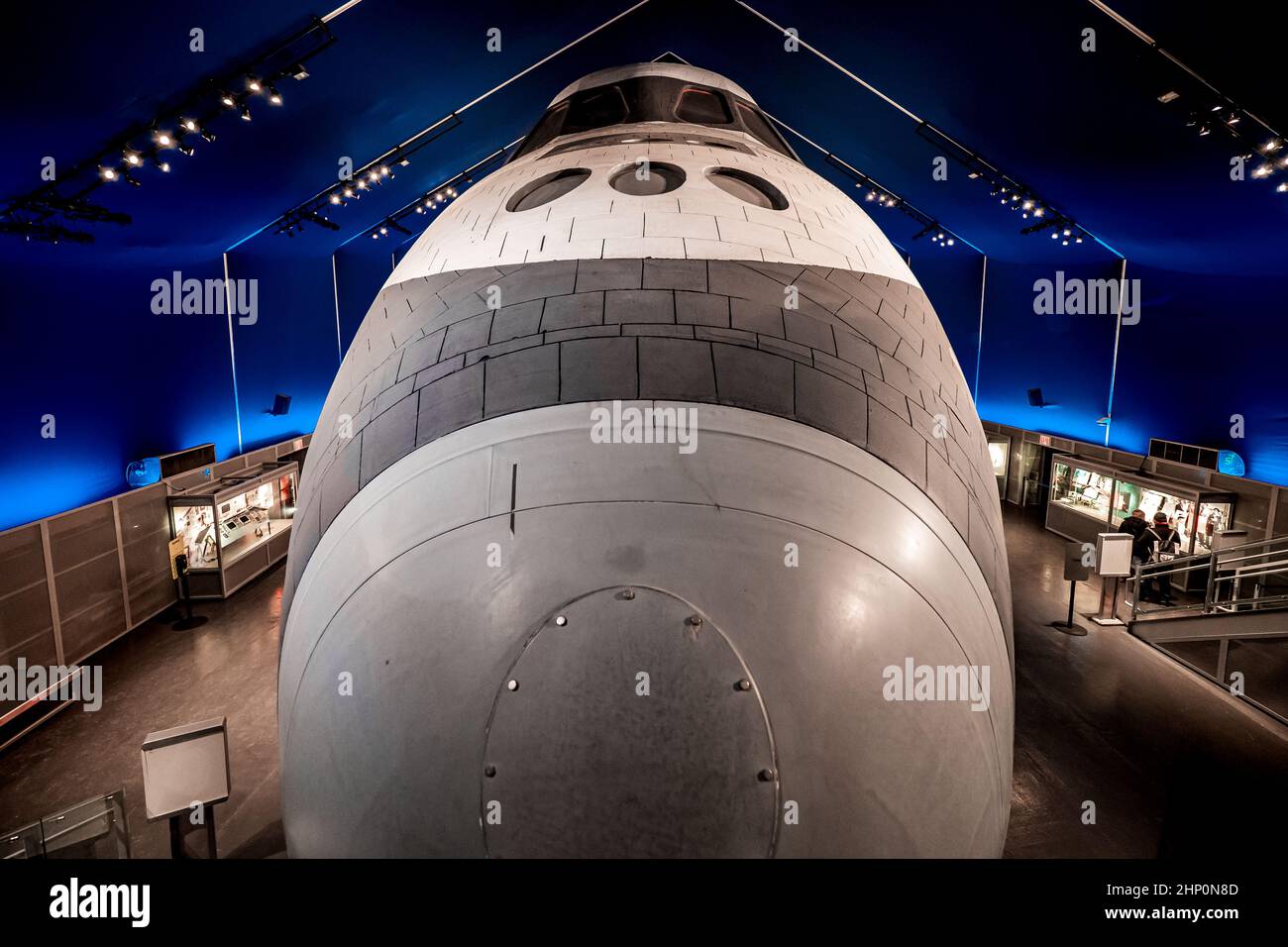 Frontal view of Space Shuttle Enterprise at the Shuttle Pavilion onboard of the USS Intrepid Sea, Air and Space Museum in New York City, NY, USA Stock Photo