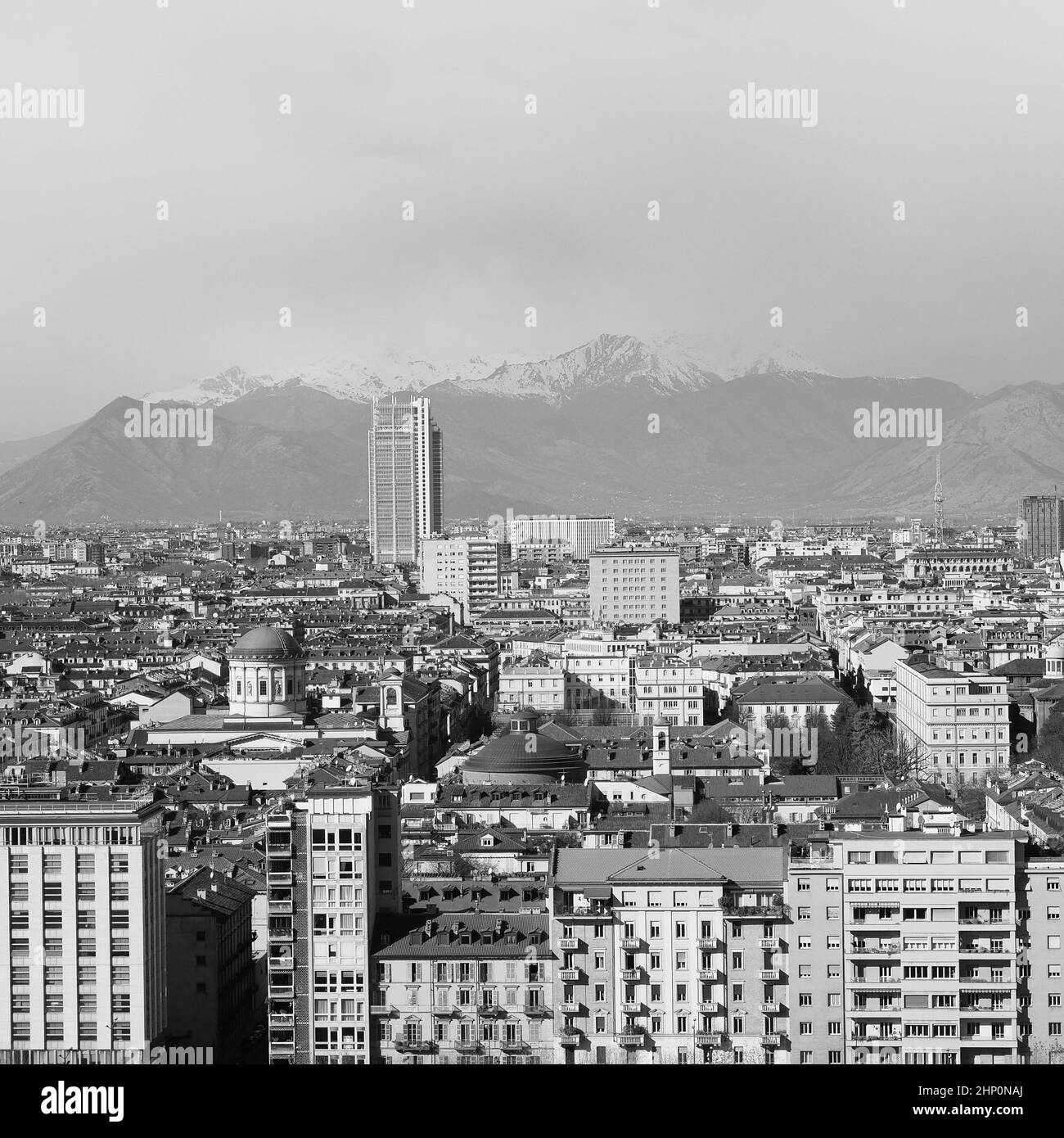 Aerial view of the city of Turin, Italy in black and white Stock Photo ...