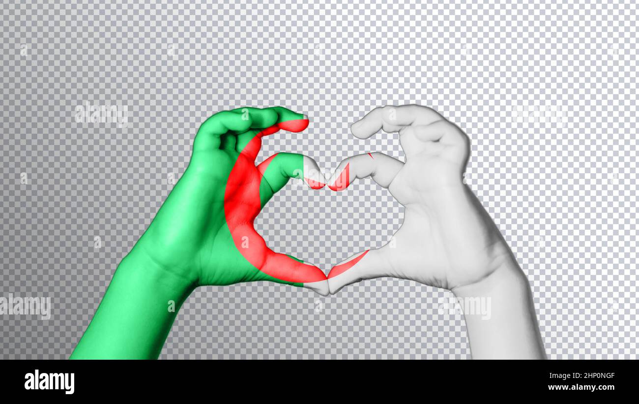 Algeria flag color, hands show symbol of heart and love, clipping path Stock Photo