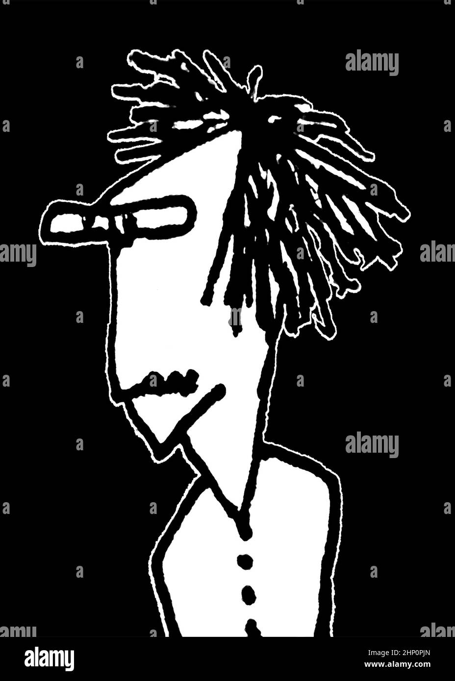 Side view black and white sketchy cartoon style man portrait with ...