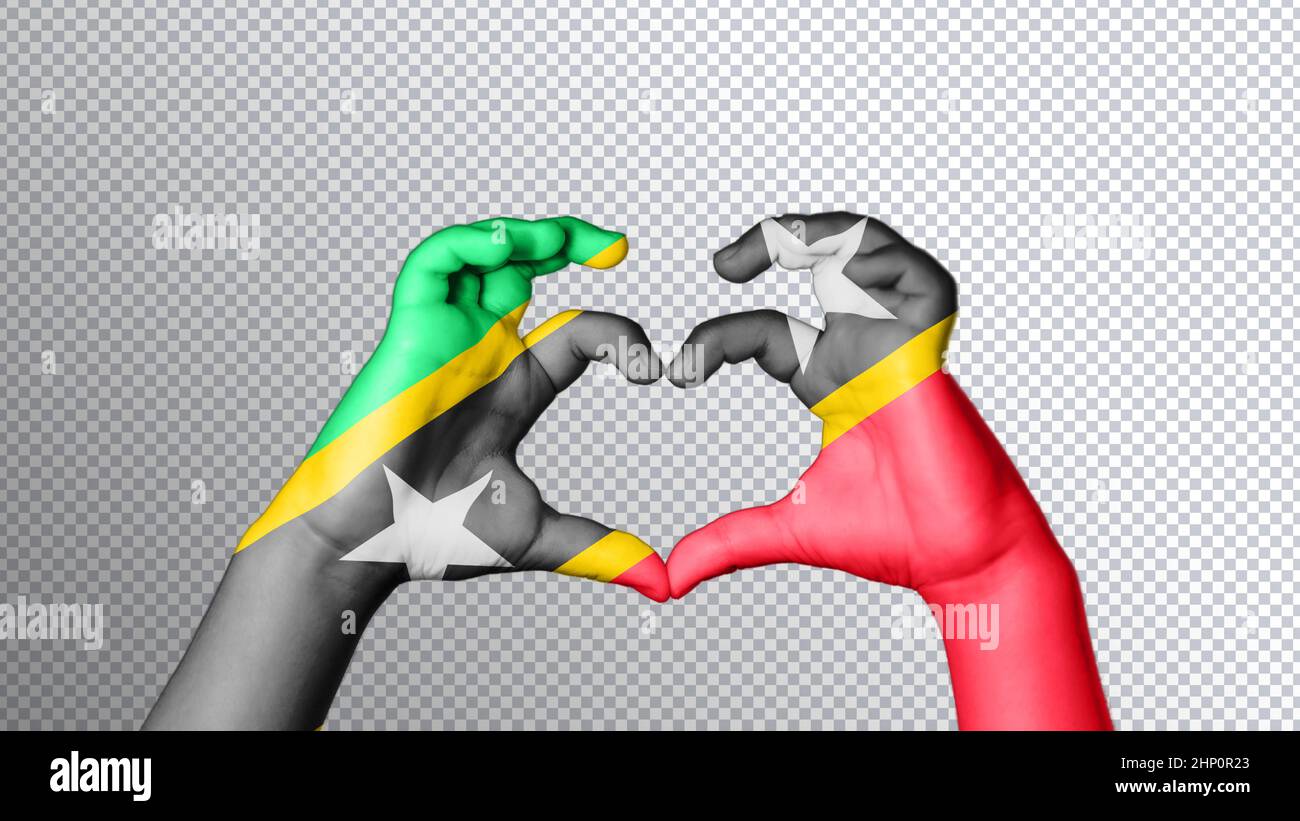 Saint Kitts and Nevis flag color, hands show symbol of heart and love