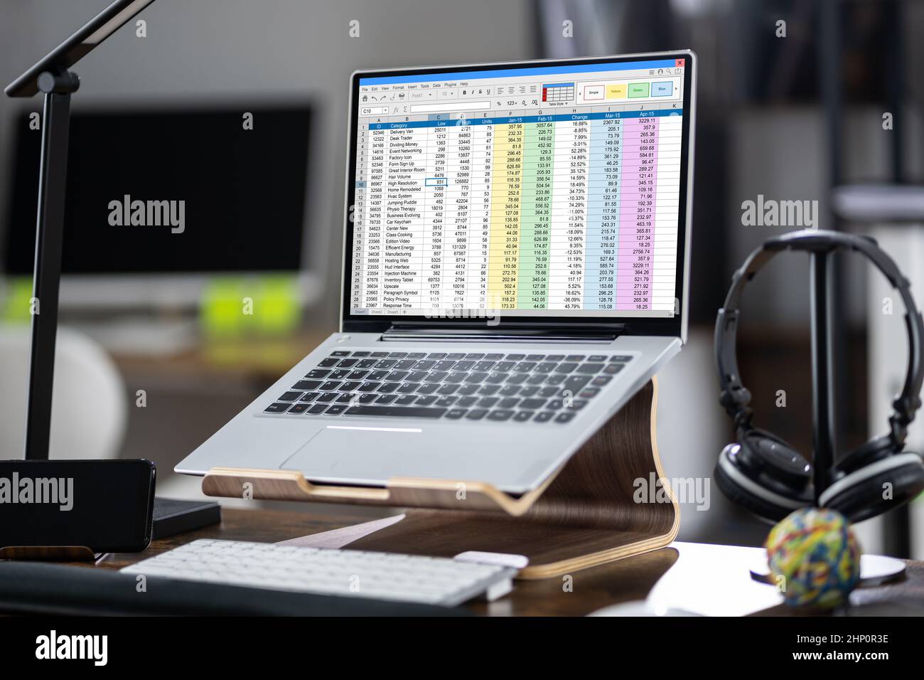 Data Analyst Spreadsheet Software On Laptop Computer Stock Photo