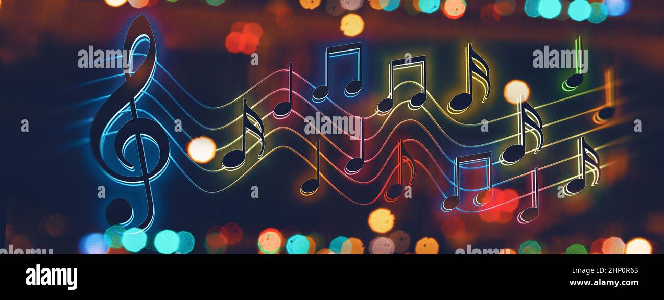 3d illustration of musical notes and musical signs of abstract music