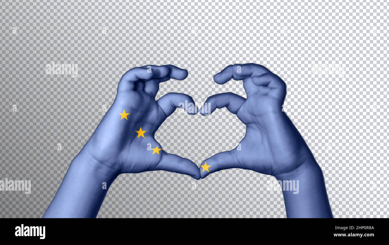 Alaska flag color, hands show symbol of heart and love, clipping path ...