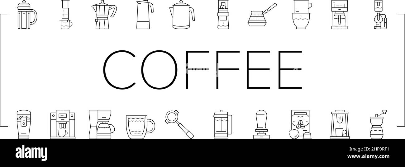 Coffee Make Machine And Accessory Icons Set Vector Stock Vector Image ...