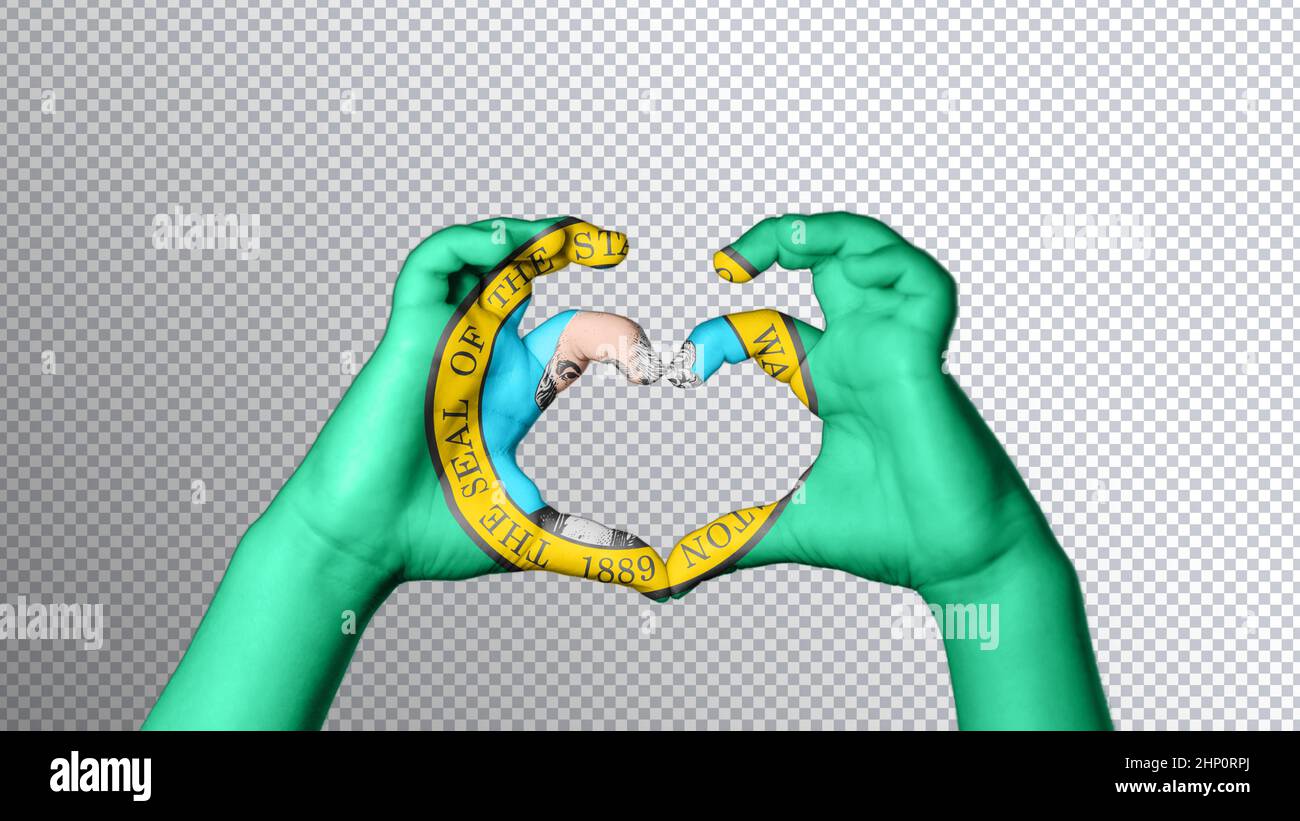Washington flag color, hands show symbol of heart and love, clipping ...