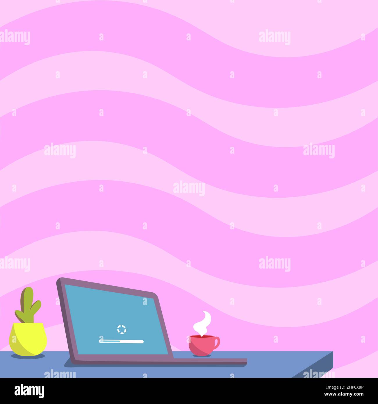 Office Desk Drawing With Laptop Pen Holder And An Open And Arranged