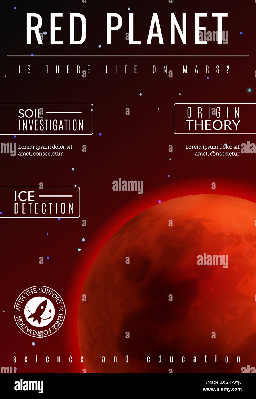 Red planet poster. Astronomy education banner template Stock Vector