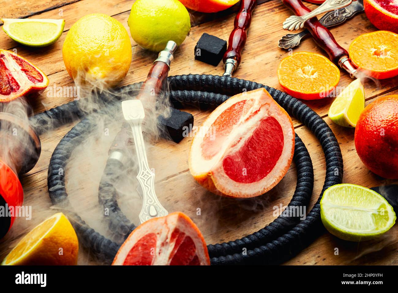 Turkish hookah with orange, lime, lemon and grapefruit. Citrus hookah