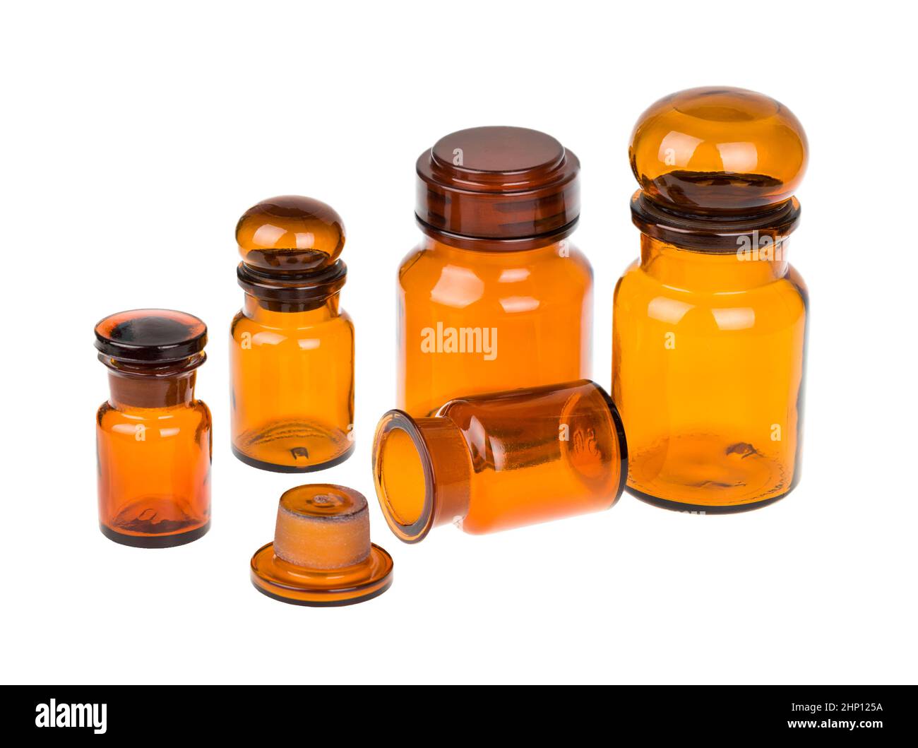 Set of vintage brown apothecary bottles isolated on white background