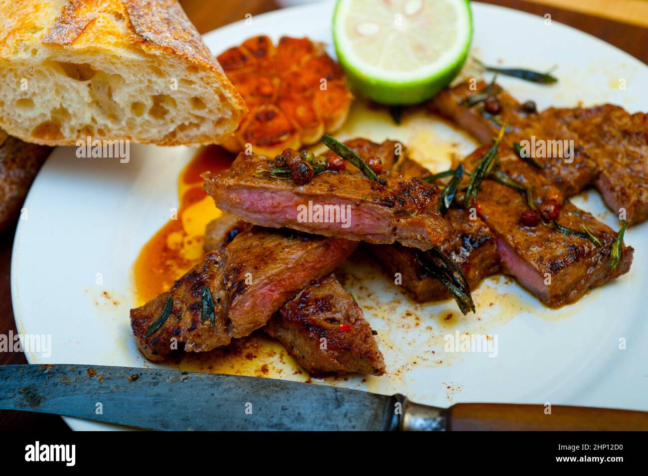 roasted grilled ribeye beef steak butcher selection Stock Photo Alamy