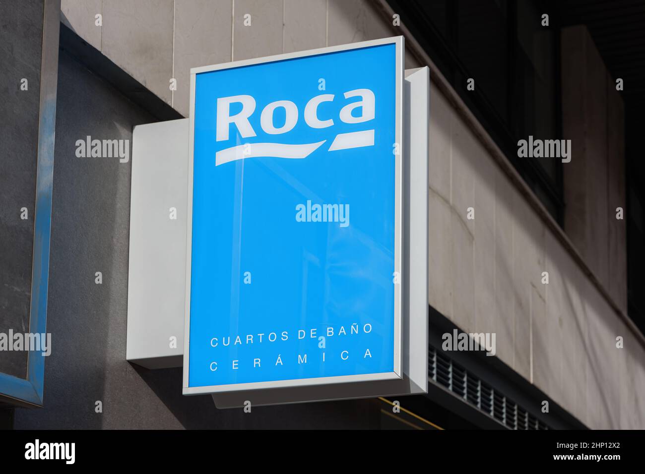 VALENCIA, SPAIN - FEBRUARY 15, 2022: Roca is a Spanish producer of sanitary ware products Stock Photo