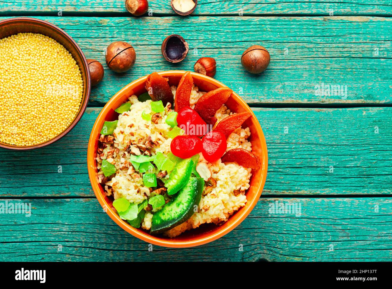 Homemade millet porridge with sweet candied fruits Stock Photo Alamy