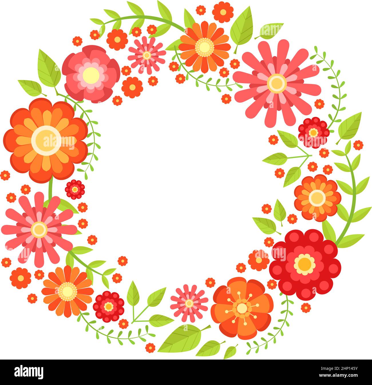 Red flowers wreath. Decorative classic round frame Stock Vector Image ...