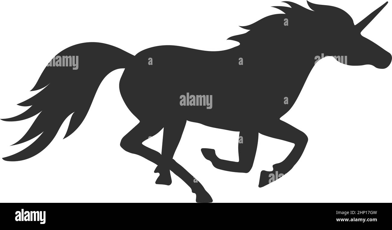Running unicorn. Fantasy myth animal black silhouette Stock Vector