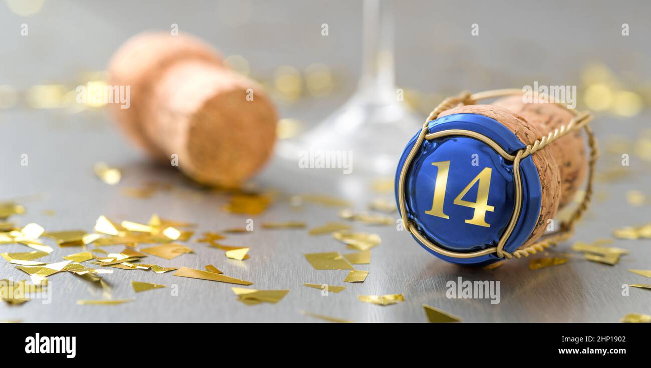 Champagne cap with the Number 14 Stock Photo