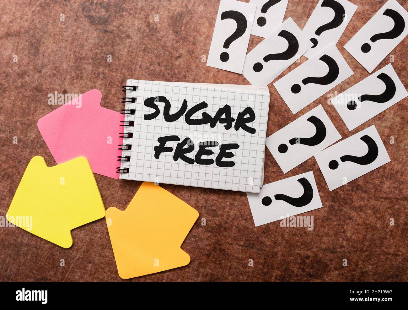 Conceptual caption Sugar Free, Business approach containing an artificial sweetening substance instead of sugar Writing Inquiries And Thinking Of New Stock Photo