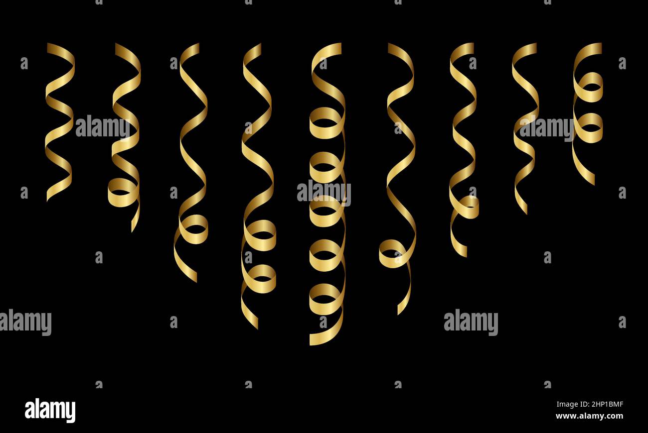 Party decorations black and golden streamers or curling party ribbons.  Vector illustration Stock Vector Image & Art - Alamy