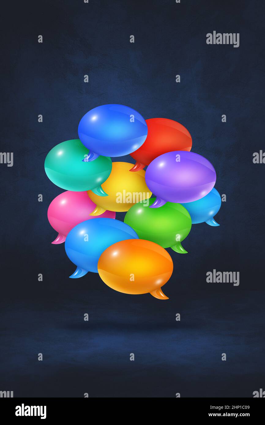 3D multicolor speech bubbles isolated on black vertical background ...