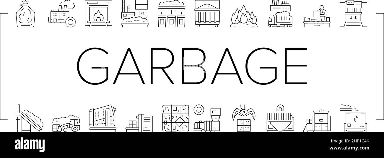 Factory Garbage Waste Collection Icons Set Vector Stock Vector Image ...