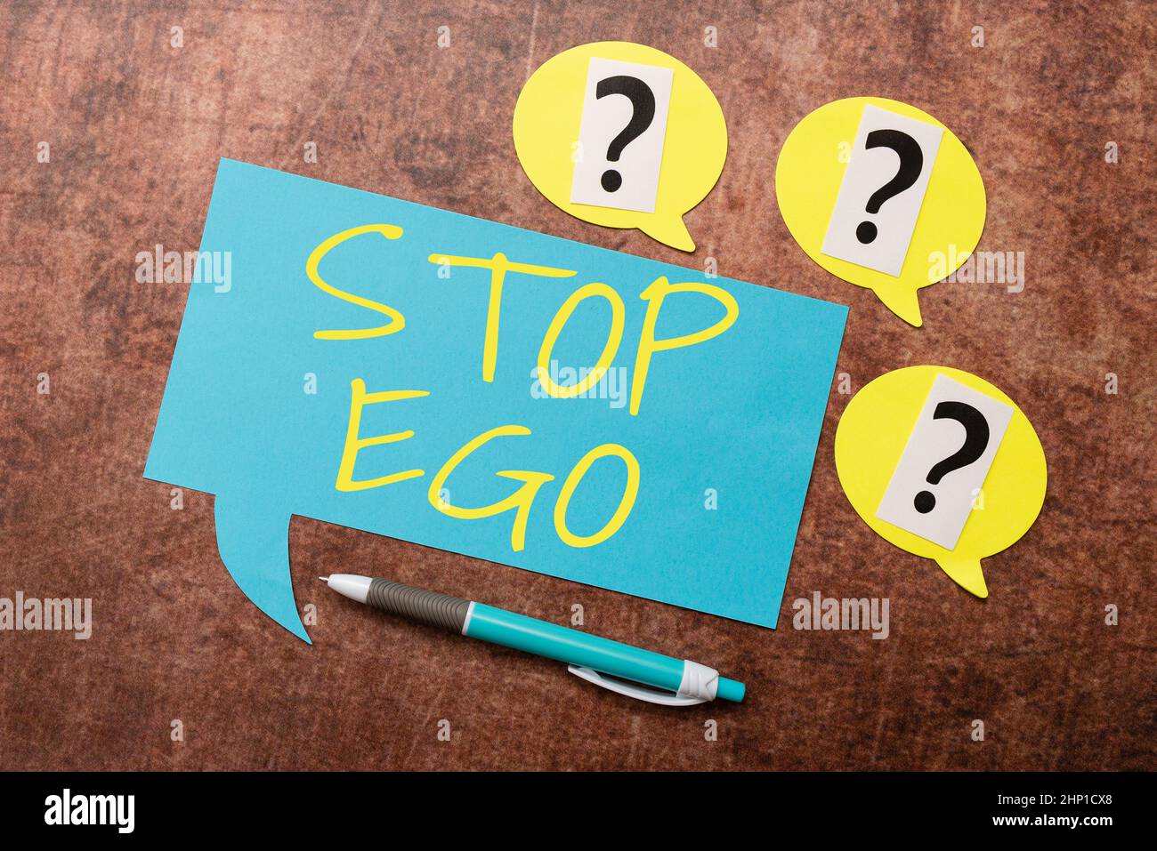 Sign displaying Stop Ego, Business idea Control your obsession about a decision or an event or anything Questioning Uncertain Thoughts, Discussing Unr Stock Photo
