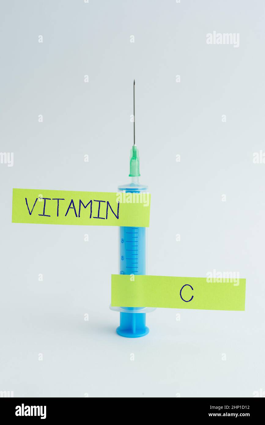 Text caption presenting Vitamin C, Business showcase it promotes