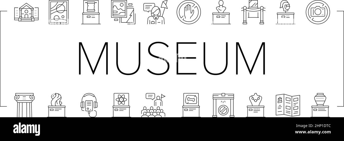 Museum Gallery Exhibit Collection Icons Set Vector Stock Vector Image ...